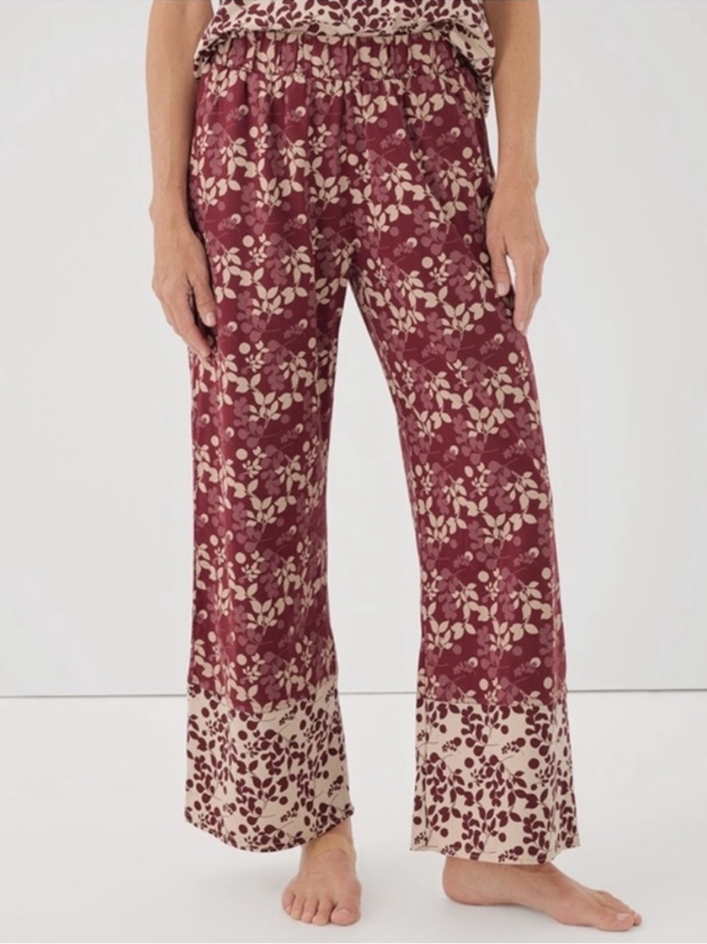 pact Staycation Organic Cotton Tank and Wide Leg Pants Sleep Set in Berry Sprigs - Picture 5 of 14